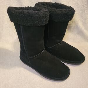 Winter Boots Bearpaw Black Suede Marissa Boots Wool Blend Collar womens size 10